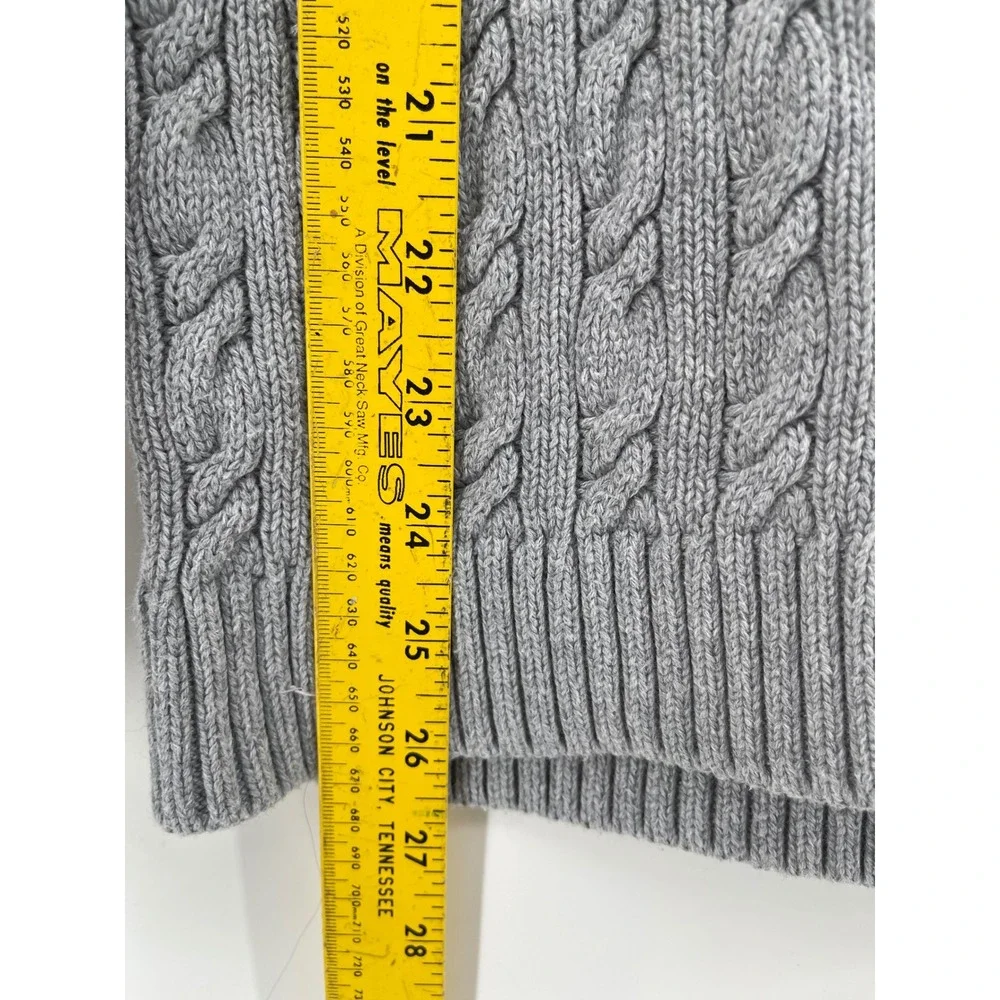 L.L. Bean Cable Knit Sweater Mens Medium Gray Excellent Split V-Neck Cotton